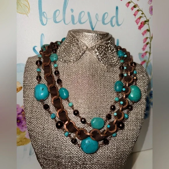 Miriam Haskell Turquoise and Brown Beaded Necklace - Picture 3 of 5